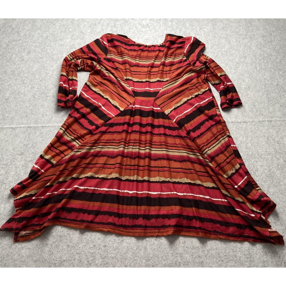 Wrangler Dress Womens XXL Red Striped 3/4 Sleeve Swing Trapeze Knee Length